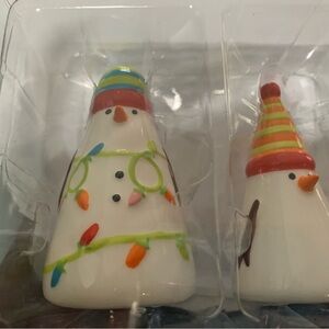 Crate&Barrel Festive Salt and Pepper Snowman Figurines - Multicolor
